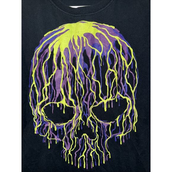 VTG L Dripping Neon Skull Black T-Shirt Street wear Gothic Y2K - Picture 2 of 4